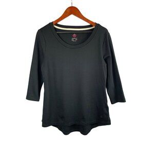 Isaac Mizrahi Live Essential Black 3/4 Sleeve Cotton Blend Top Size M